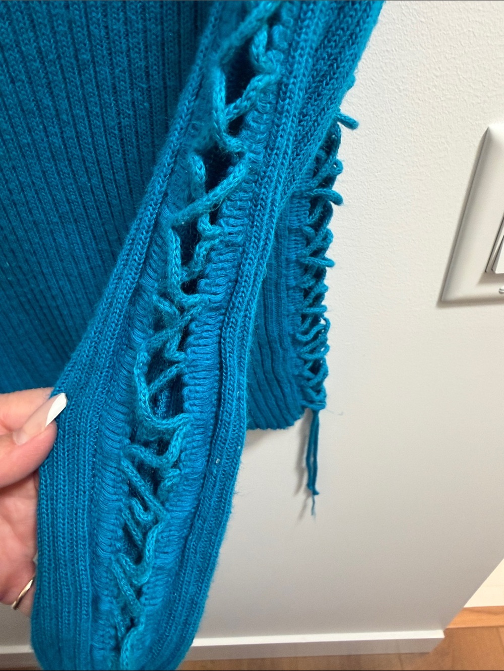 Vintage 59-70s Teal Blue Ribbed Knit Sweater - Picture 7 of 9